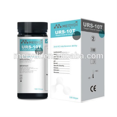 Urinalysis reagent test strips for 10 parameters Blood,Ketone,Glucose,pH,protein test kit,URS-10T