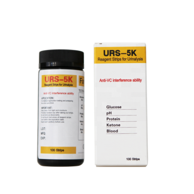 CE ISO urine test strips 5 parameter URS-5K Ketone Glucose Blood pH Protein Reagent Test Paper for Urinalysis